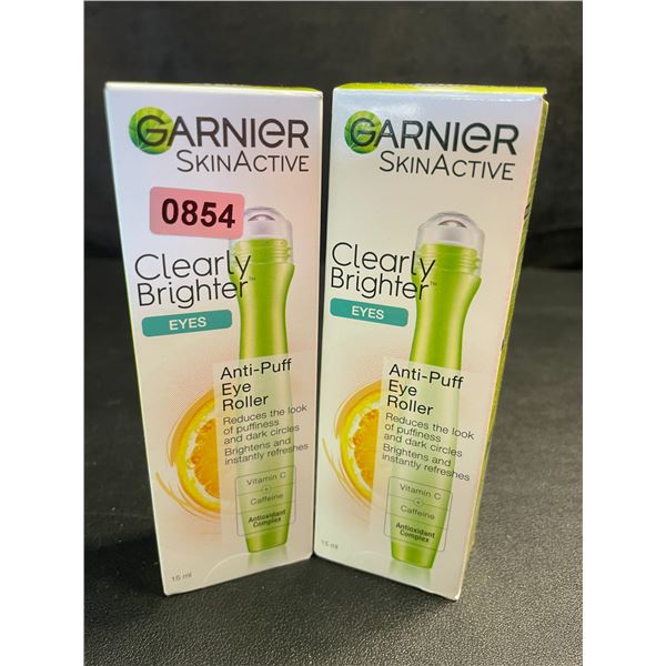 2 Garnier SkinActive Clearly Brighter Eyes Anti-Puff Eye Rollers (15ml) - New