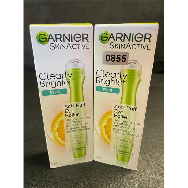 2 Garnier SkinActive Clearly Brighter Eyes Anti-Puff Eye Rollers (15ml) - New
