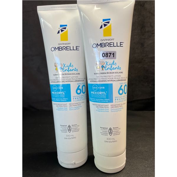 2 Garnier Ombrelle Kids SPF 60 Sunscreens for Sensitive Skin - 300ml Each - New