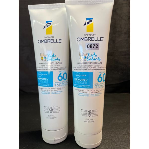 2 Garnier Ombrelle Kids SPF 60 Sunscreens for Sensitive Skin - 300ml Each - New