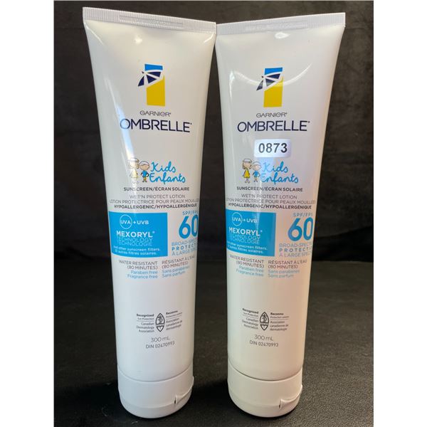 2 Garnier Ombrelle Kids SPF 60 Sunscreens for Sensitive Skin - 300ml Each - New