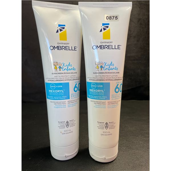 2 Garnier Ombrelle Kids SPF 60 Sunscreens for Sensitive Skin - 300ml Each - New