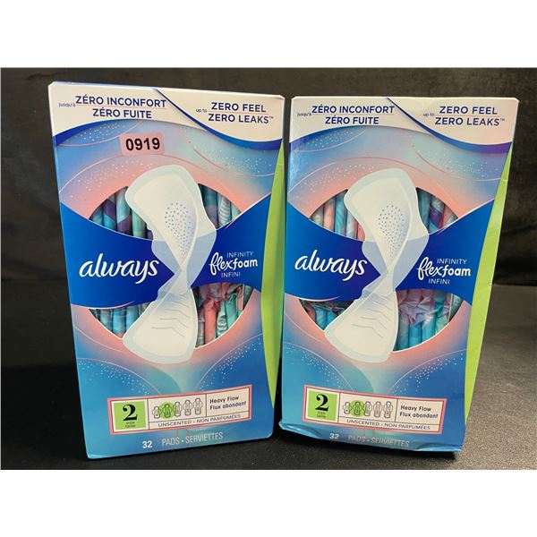 2 Packs of Always Infinity Flexfoam Period Pads - 36 Pads Each - Size 2 - New