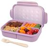 Image 1 : 1 Jeopace Wheat Fiber Bento Lunch Box (3-Compartment); Cutlery Included - Purple - New