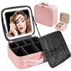 Image 1 : 1 Makeup/Cosmetic Travel Case with LED Mirror Built-In - Pink (10.6" x 9.4") - New