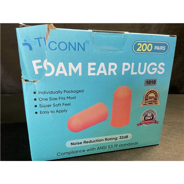 1 Box of Foam Ear Plugs (200 Pairs) - 32dB Noise Reduction Rating - New