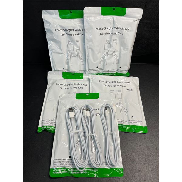 5 3-Packs of iPhone/Lightning Charging Cords (USB-A to Lightning) - New
