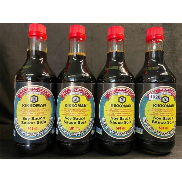 4 Bottles of Kikkoman Soy Sauce (591ml Each) All Purpose Soy Sauce - New