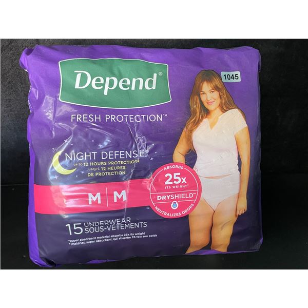 1 Pack of Depends Night Defense Underwear for Women (Size M) 15-Pack - New