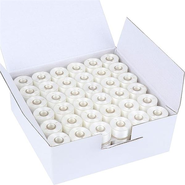 144PC Box of White Pre-Wound Bobbin Threads for Sewing Machines - New