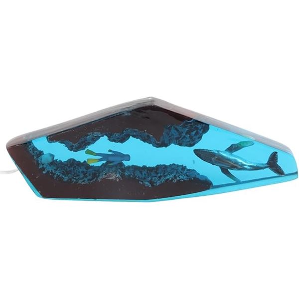 2 Resin/Wood LED Table Lamps with Encapsulated Whale Design - New