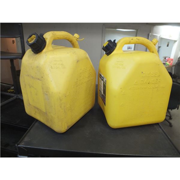 Two 5 gal Jerry Cans w/ Traffic Sign