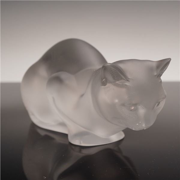 Lalique Crystal Figurine, Crouching Cat