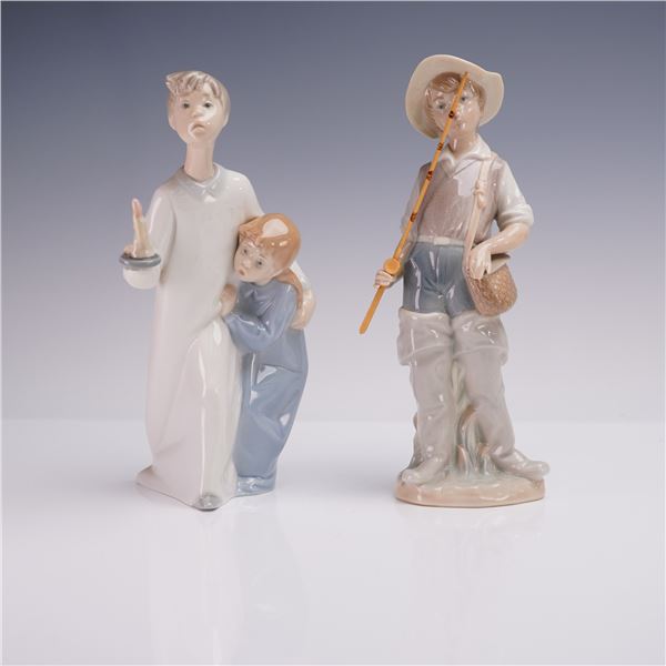 Pair of Lladro Porcelain Figurines, Going Fishing and Boy & Girl