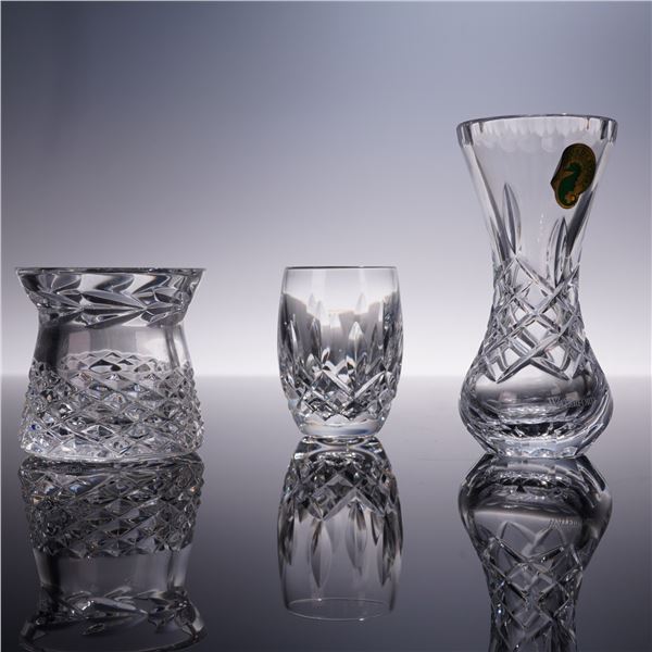 3pc Waterford Cut Crystal Pieces Including Petite Fleur Vase