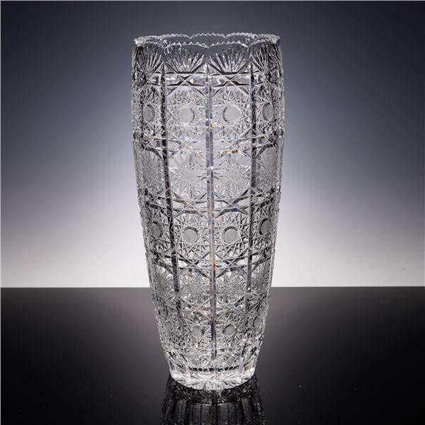 Cut Crystal Vase with Hobstar and Crosshatch Panels