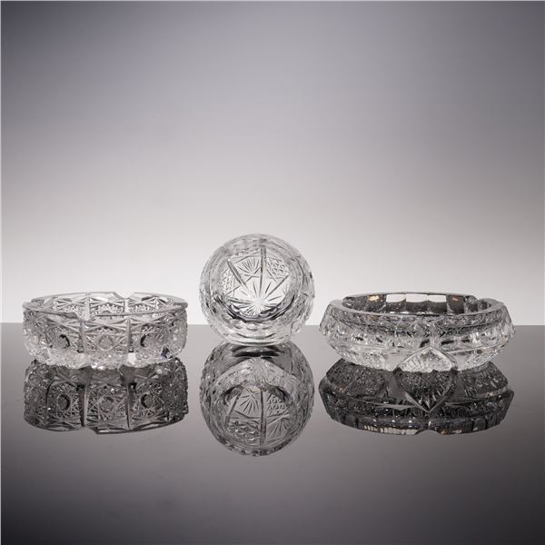 3pc American Brilliant Cut Glass Ashtray Bowls