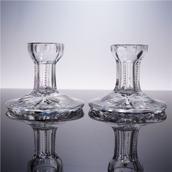 2pc Cut Crystal Candlesticks with Starburst Bases