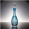 Image 1 : Bohemian Blue Cut-to-Clear Crystal Decanter w/Stopper: Grapevine Panels