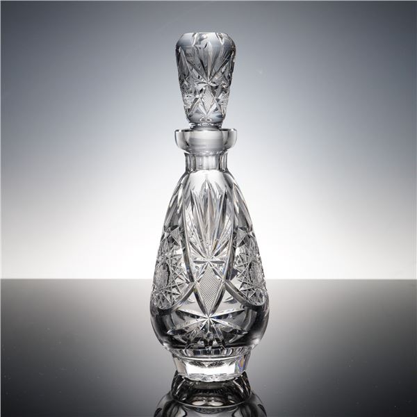 Brilliant Cut Crystal Decanter with Stopper: Starburst-Hobstar Design