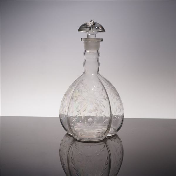 Early 20th Century Etched Glass Decanter with Stopper