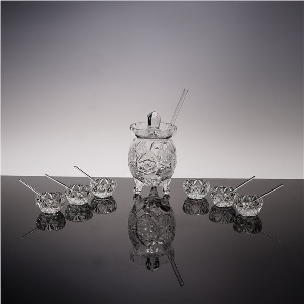 14pc American Brilliant-Style Cut Glass Condiment Set