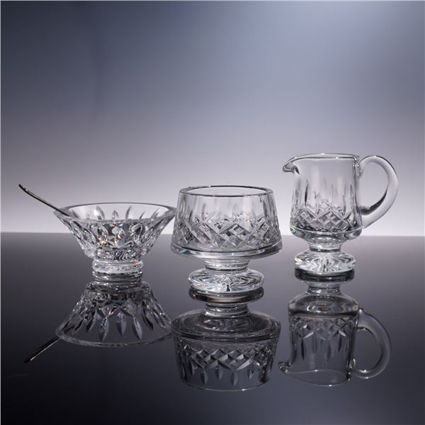 3pc Waterford Cut Crystal Condiment Set with Silverplate Spoon