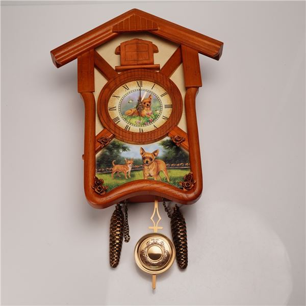 Bradford Exchange Wooden Charming Chihuahuas Cuckoo Clock