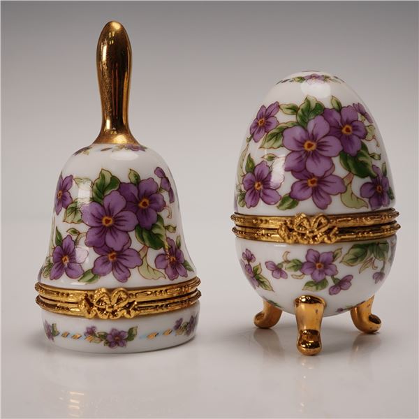 2pc Lefton China Violets Ring Boxes with Gold Trim