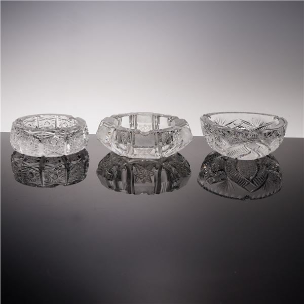 3pc American Brilliant Cut Glass Bowl Ashtrays