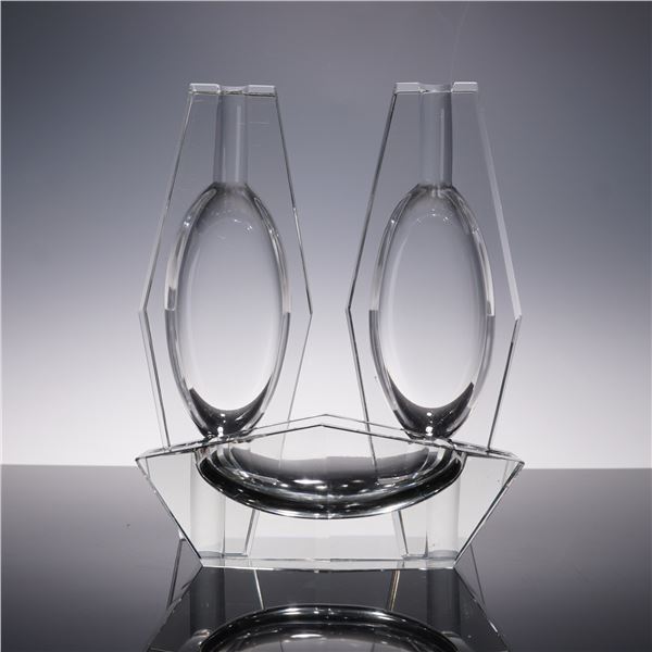 3pc Mid Century Modern Crystal Ashtray Set