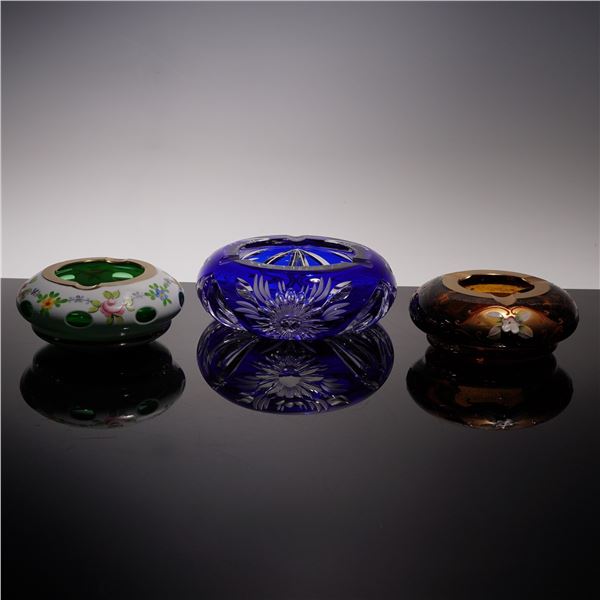 3pc Vintage Bohemian Cut Glass Ashtrays