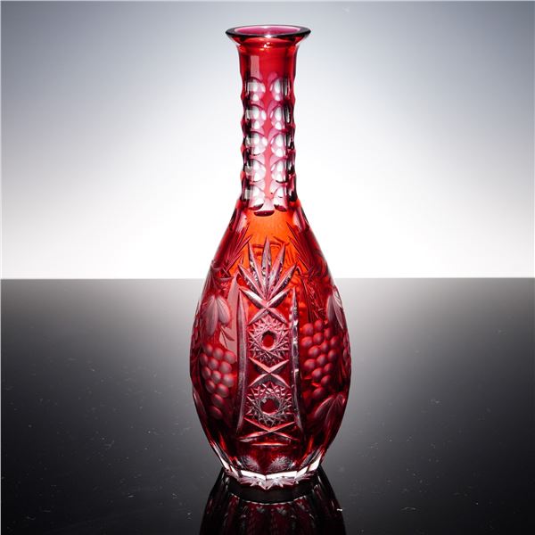 Bohemian Ruby Cut-to-Clear Crystal Bottle with Grape & Geometric Panel