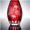 Image 2 : Bohemian Ruby Cut-to-Clear Crystal Bottle with Grape & Geometric Panel