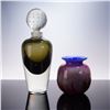 Image 1 : 3pc Erickson Perfume Bottle with Stopper and Arizona Studio Glass Vase