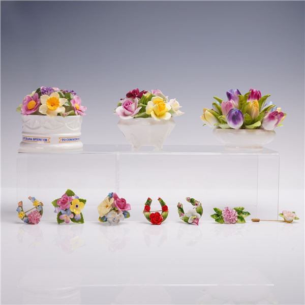 10pc Royal Doulton Aynsley Staffordshire Floral Pins Group