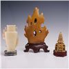 Image 2 : 3pc Chinese Carved Stone Sculptures on Stands