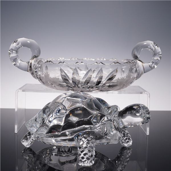 2pc Crystal Handled Bowl and Tortoise Figurine