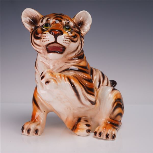 Italian Ceramic Tiger Cub Figurine Hand Painted