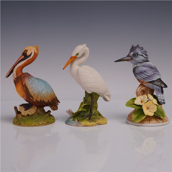3pc Andrea by Sadek & Arnart Porcelain Bird Figurines, Kingfisher + more