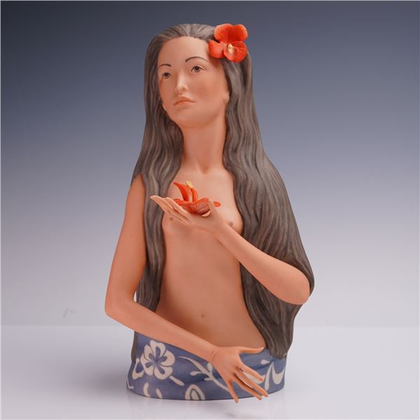 Laszlo Ispanky Porcelain Bust Woman with Hibiscus Flower