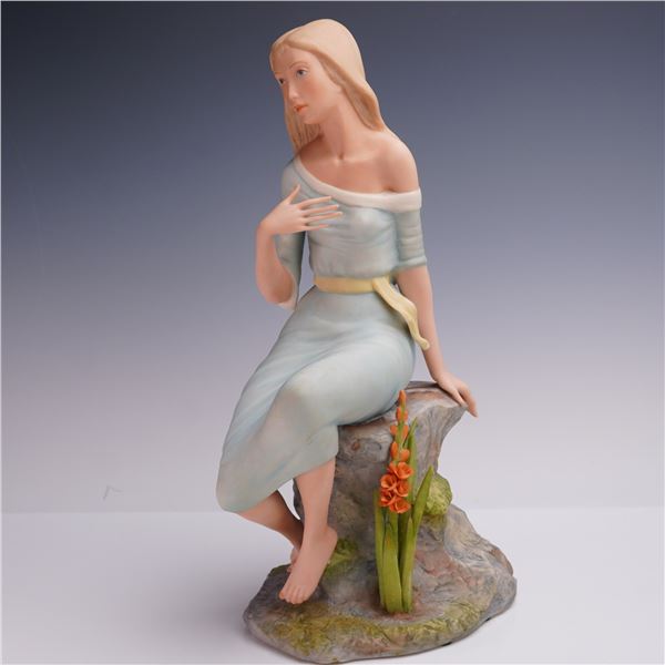 Laszlo Ispanky Porcelain Figurine Seated Girl with Flowers