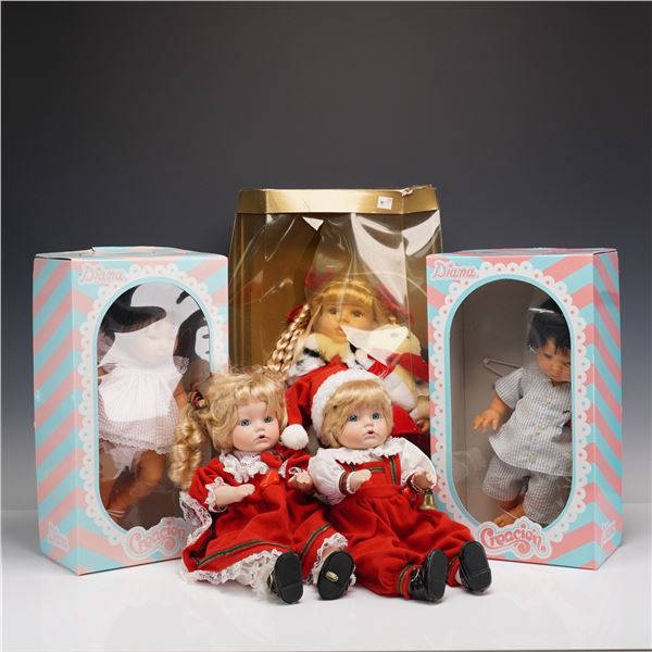 5pc Vintage Dolls, Creacion Diana and Holiday Porcelain Dolls