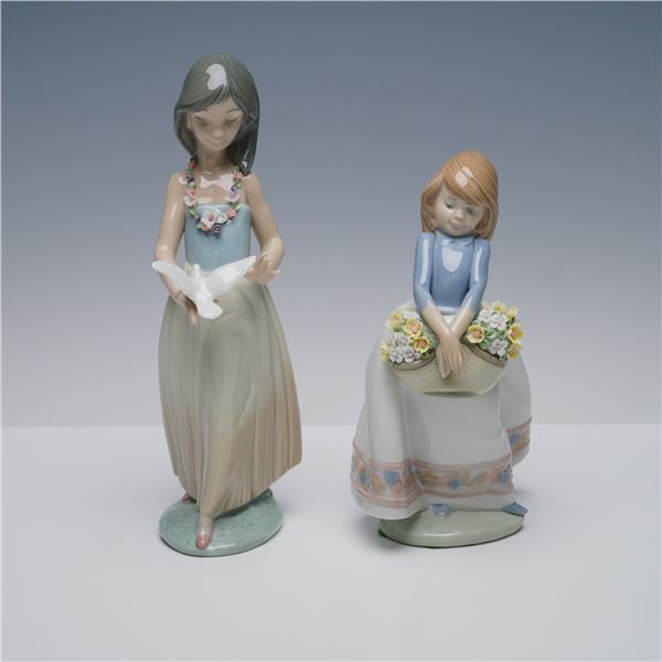 Pair of Lladro Figurines, May Flowers and Polynesian Love Signed