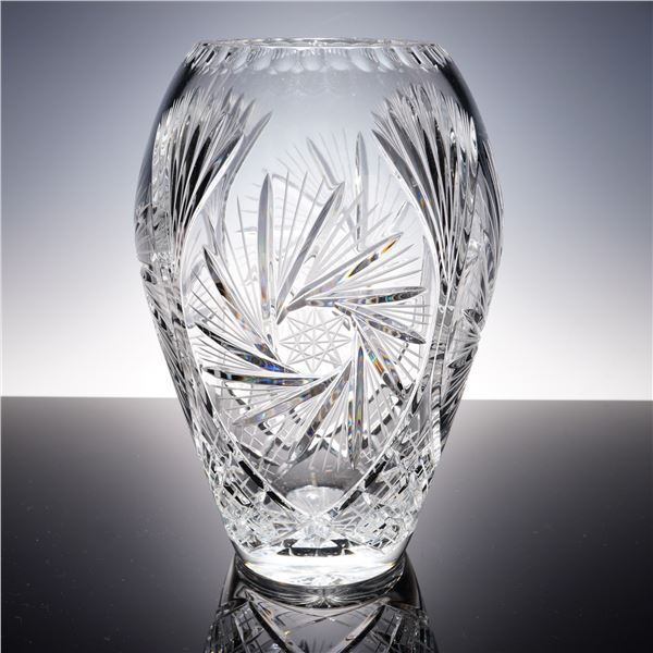 Cut Crystal Vase with Swirling Fan Motif