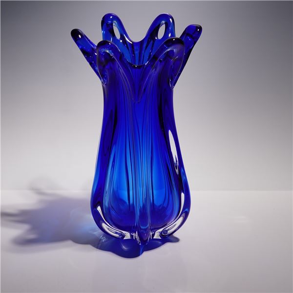 Vintage Cobalt Blue Art Glass Flower Vase
