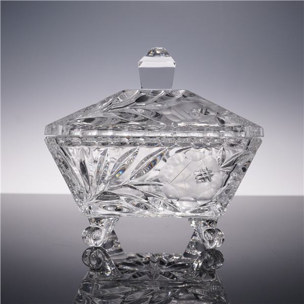 Vintage Higbee Crystal Footed Candy Dish with Lid