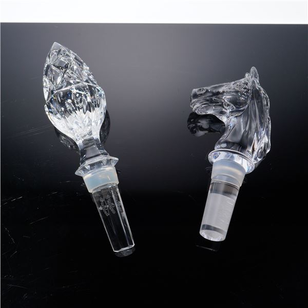 2pc Waterford Crystal Bottle Stoppers, Horse and Acorn Designs with Boxes