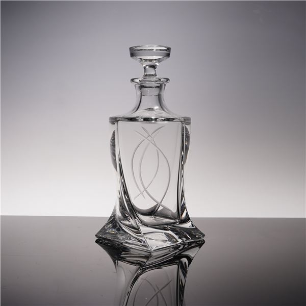 Bohemia Czech Lead Crystal Decanter with Twisted Base and Etched Design
