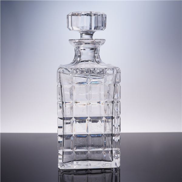 2pc Geometric Cut Glass Decanter with Faceted Stopper
